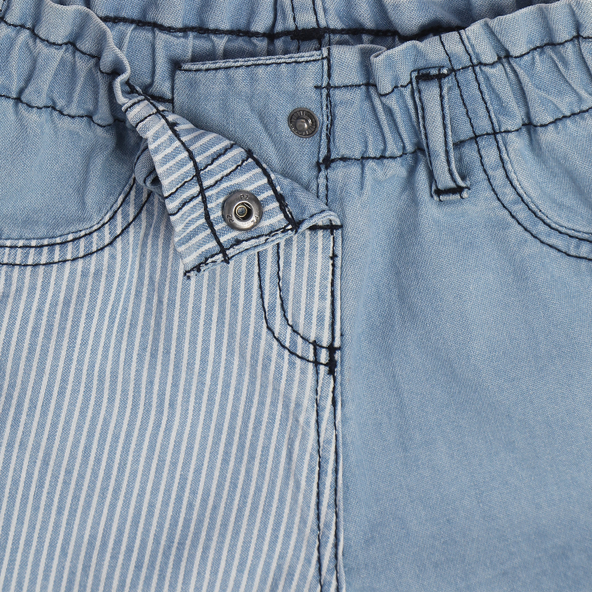 Baby Girls Denim Shorts with Stripe Panel Detail, Blue