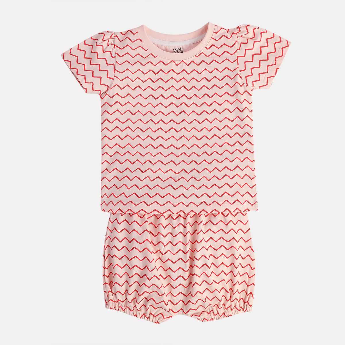 Baby Girls Zigzag Print Top and Shorts Set, Pink and Red