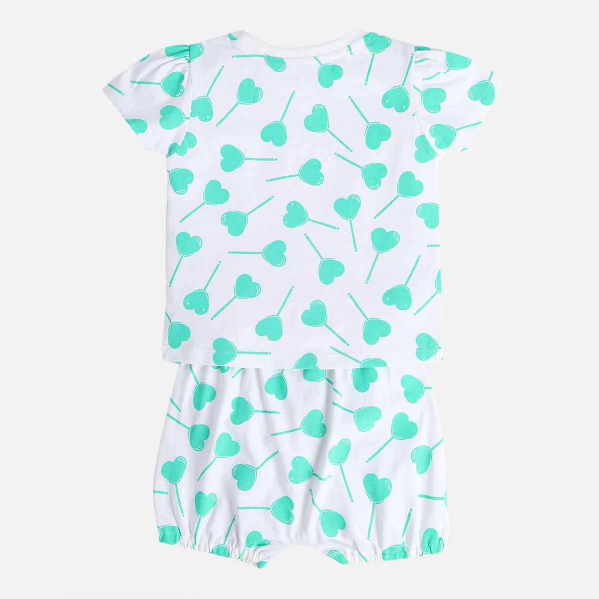 Baby Girls Heart Lollipop Print Top and Shorts Set, White and Mint Green