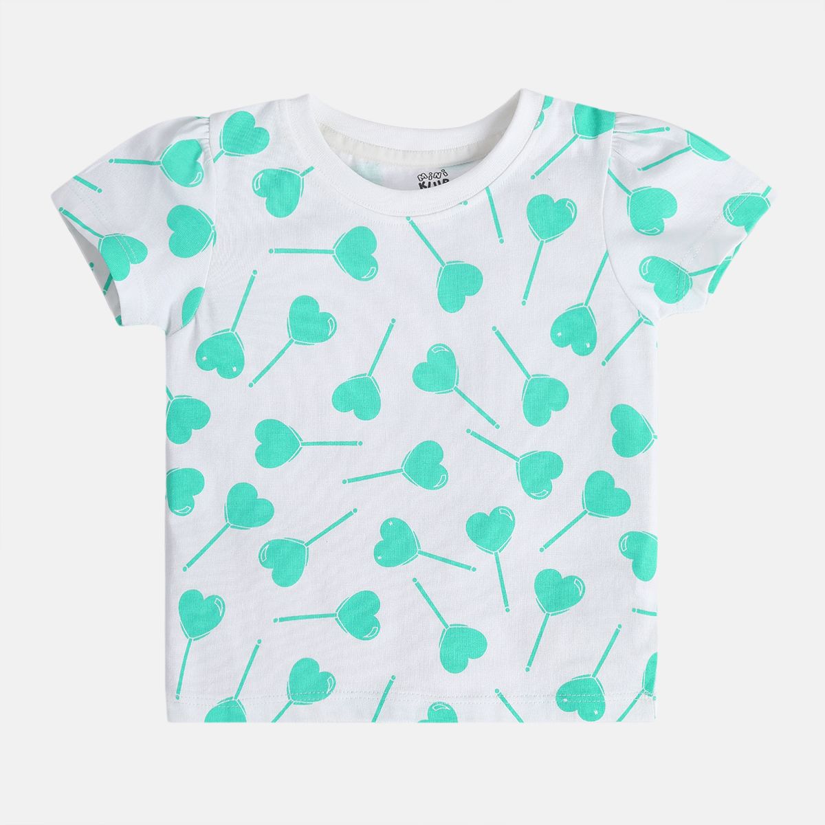 Baby Girls Heart Lollipop Print Top and Shorts Set, White and Mint Green