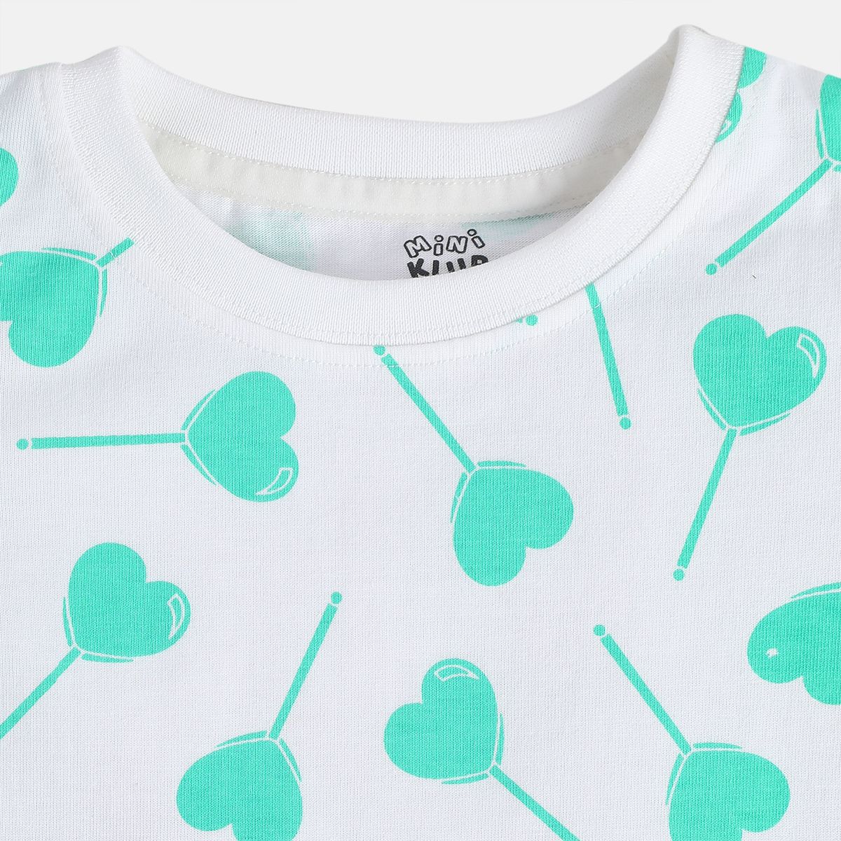 Baby Girls Heart Lollipop Print Top and Shorts Set, White and Mint Green