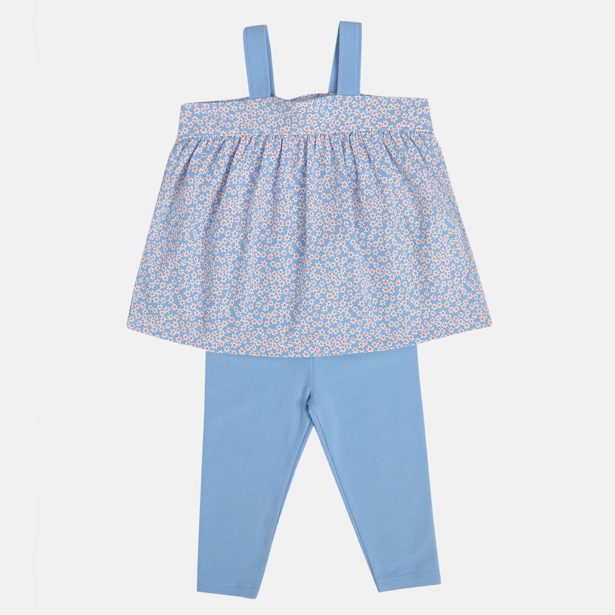 Baby Girls Floral Printed Strap Top with Leggings Set, Blue