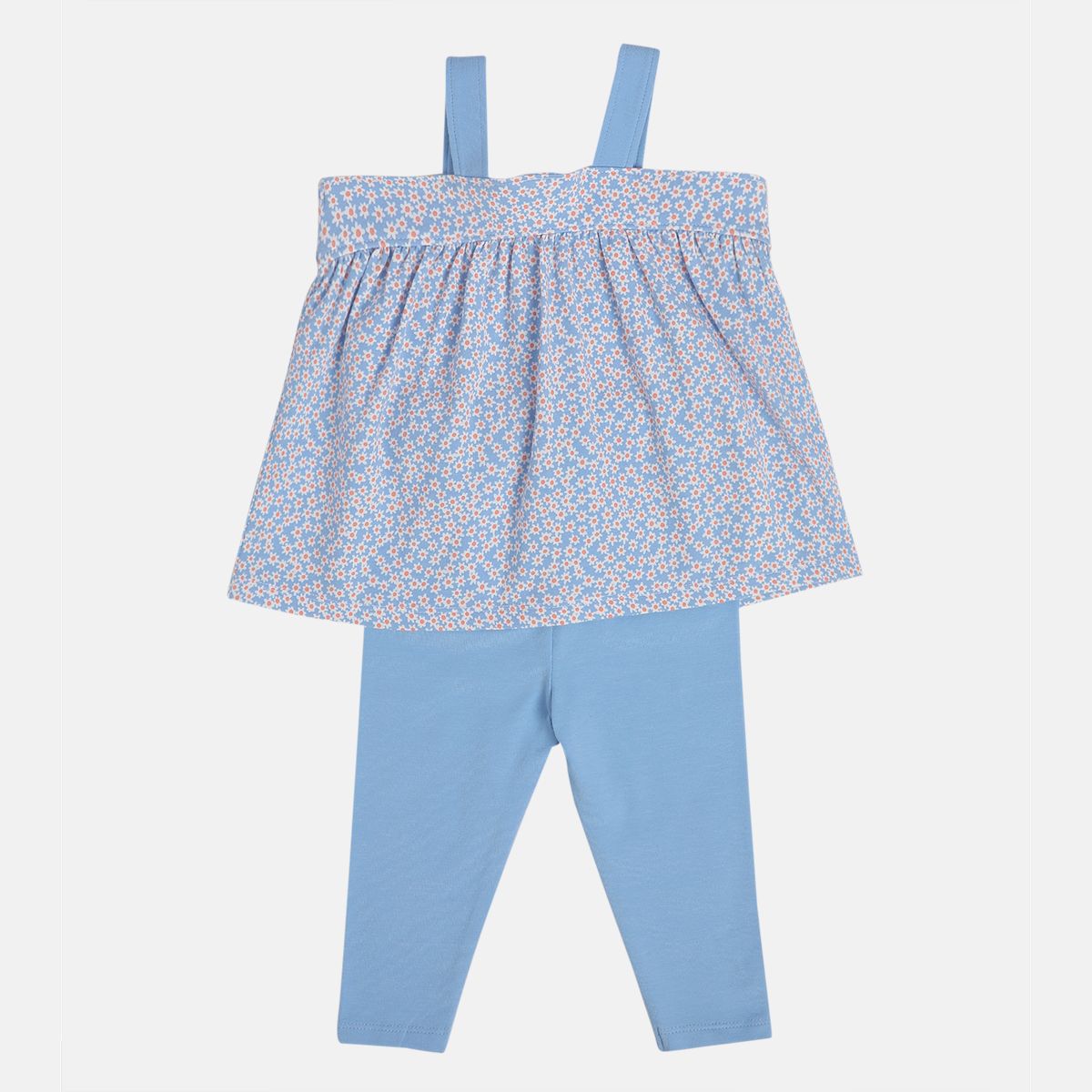 Baby Girls Floral Printed Strap Top with Leggings Set, Blue