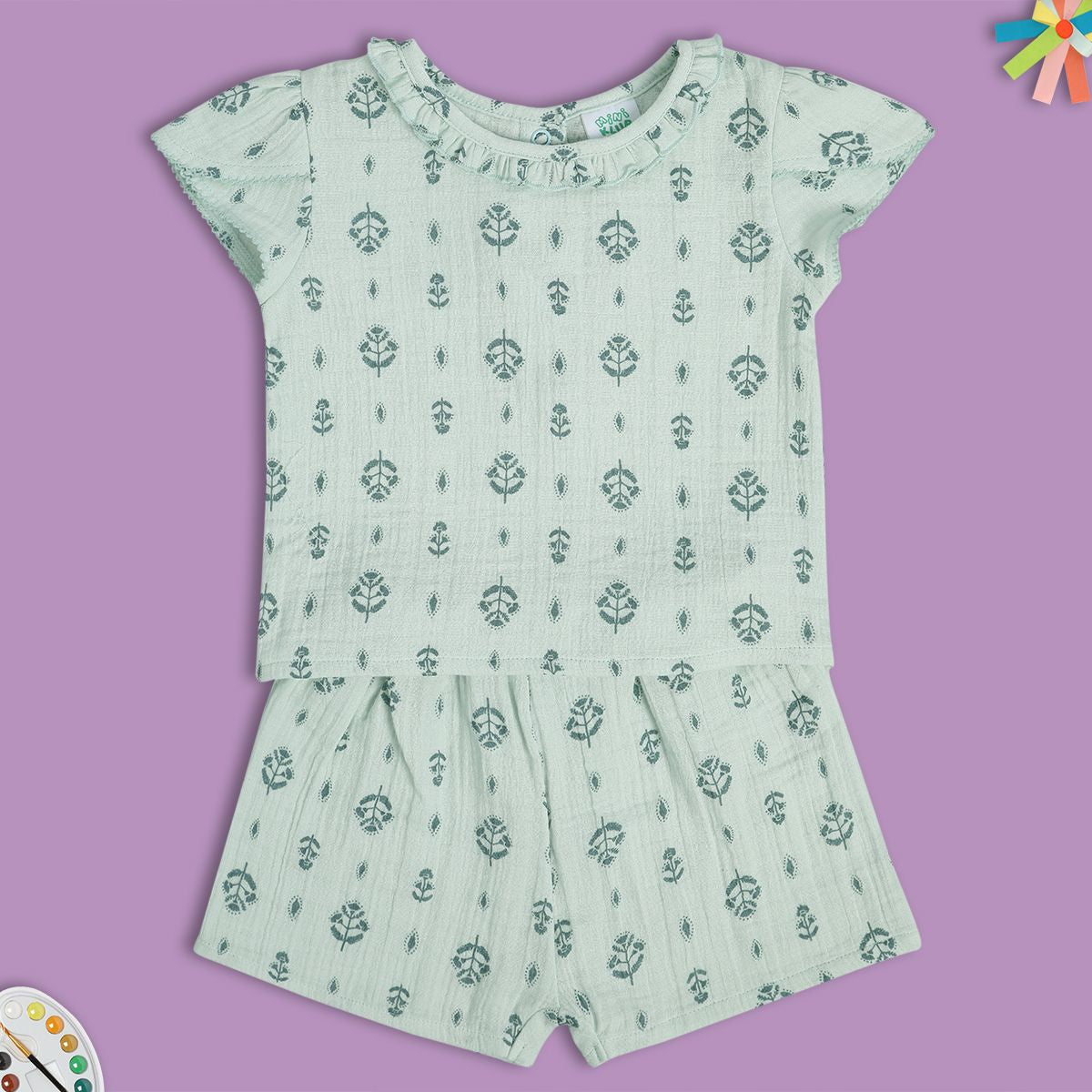 Girls Blue Cap Sleeve Top And Bottom