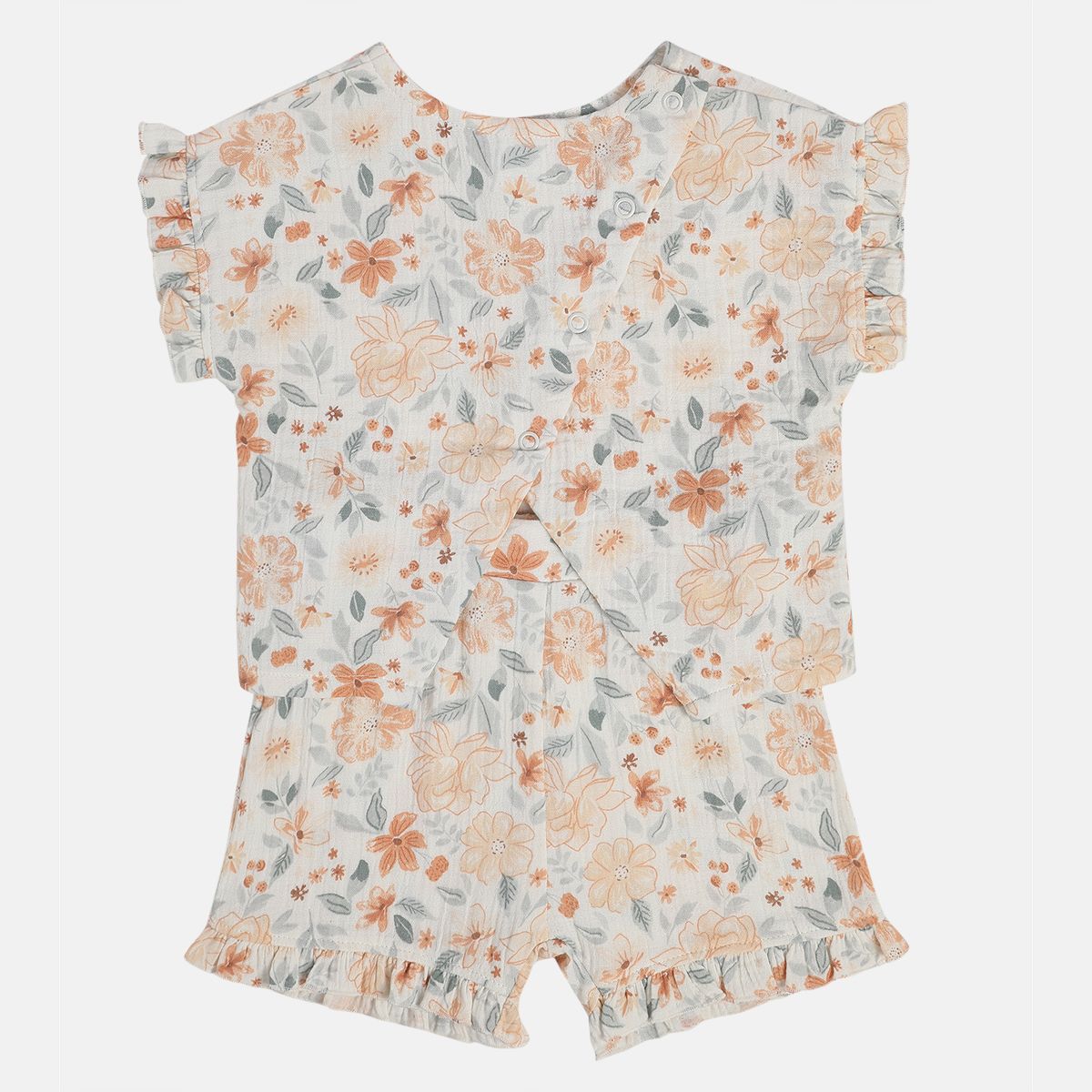 Baby Girls Floral Print Top and Shorts Set, Off White and Peach