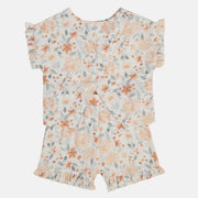 Baby Girls Floral Print Top and Shorts Set, Off White and Peach