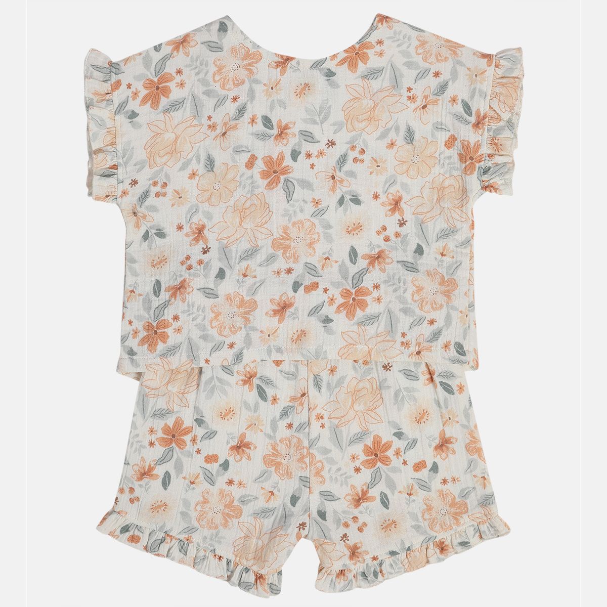 Baby Girls Floral Print Top and Shorts Set, Off White and Peach