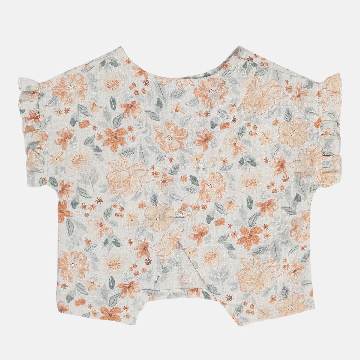 Baby Girls Floral Print Top and Shorts Set, Off White and Peach