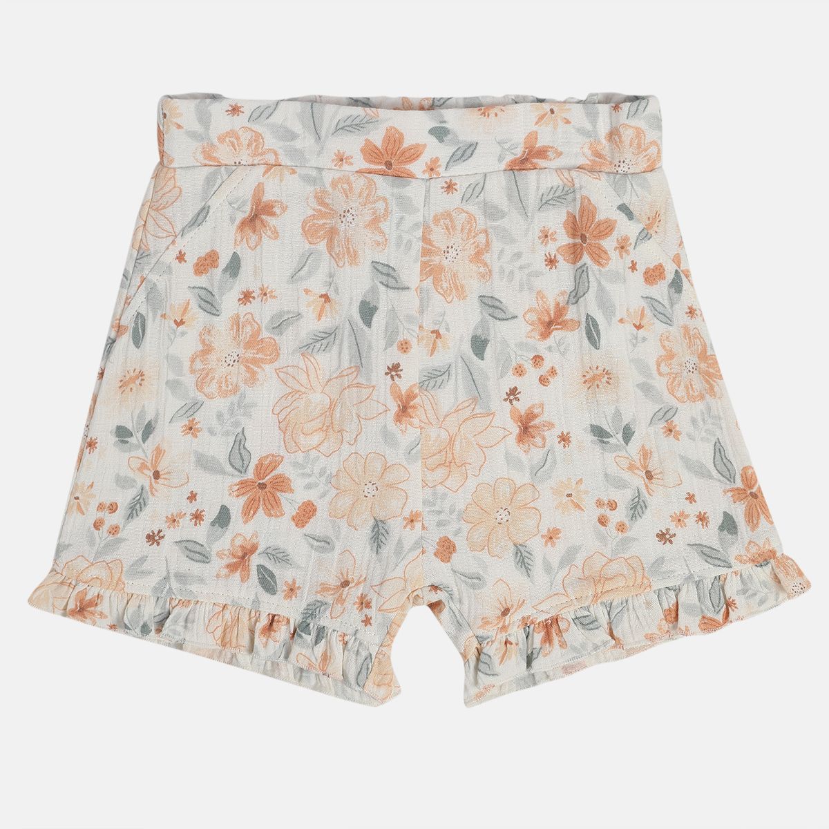 Baby Girls Floral Print Top and Shorts Set, Off White and Peach