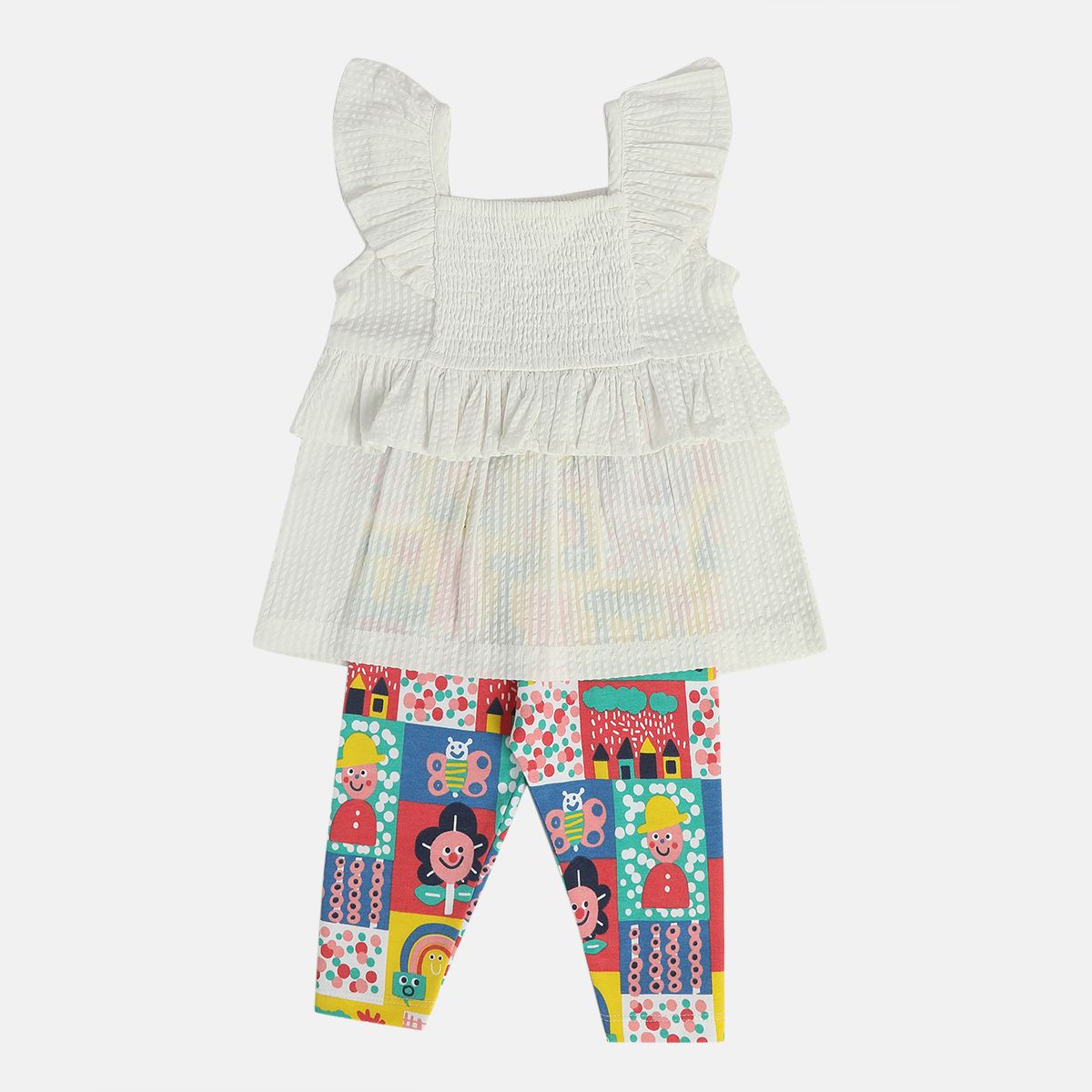 Girls Multi Sqaure Neck Top And Bottom