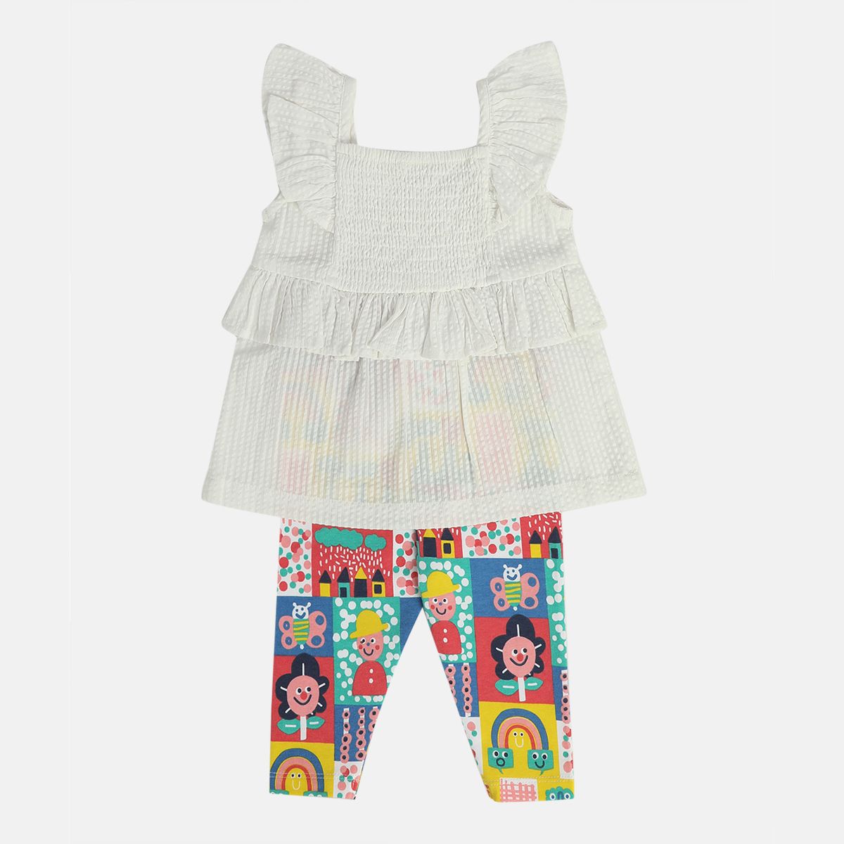 Girls Multi Sqaure Neck Top And Bottom
