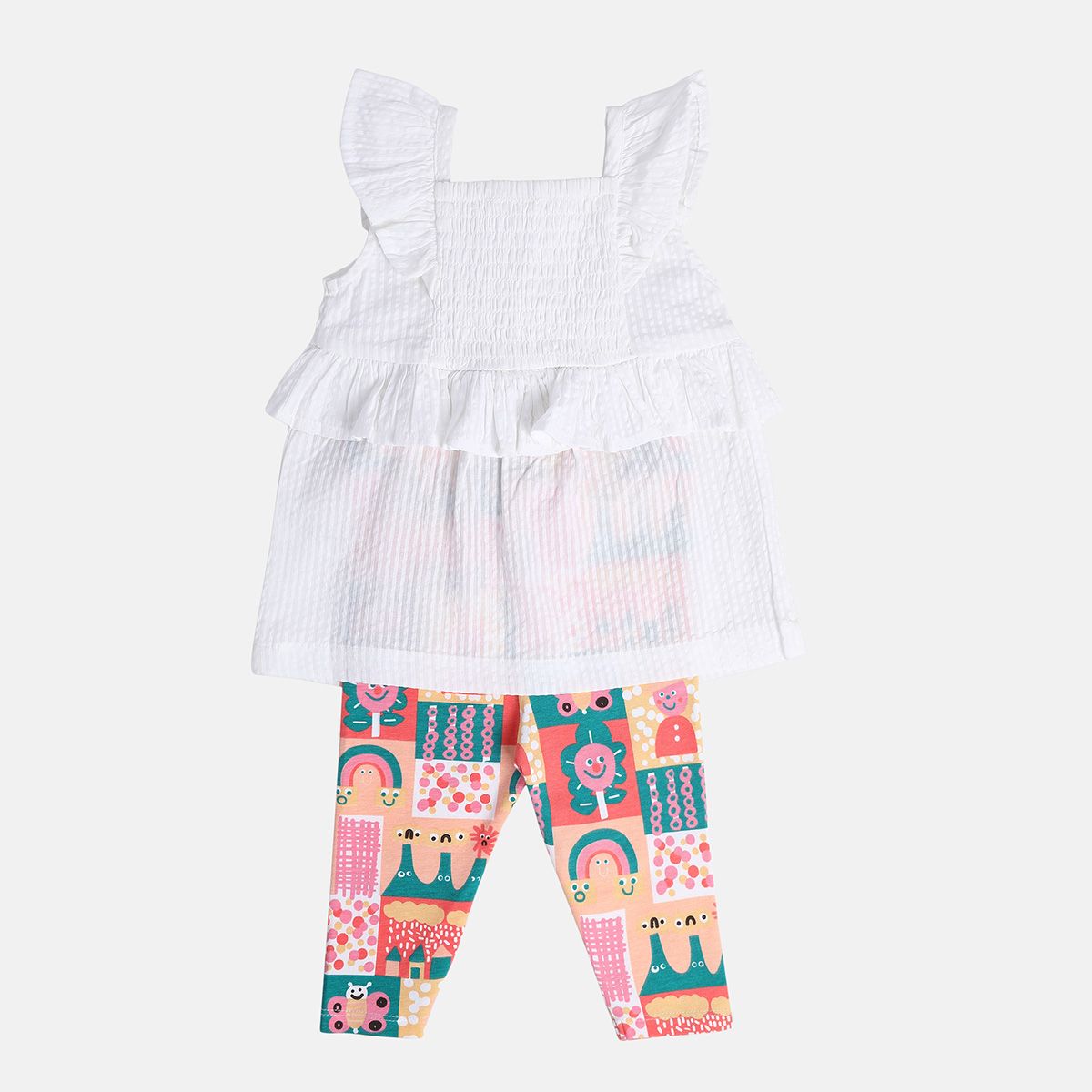 Girls Multi Square Neck Top And Bottom