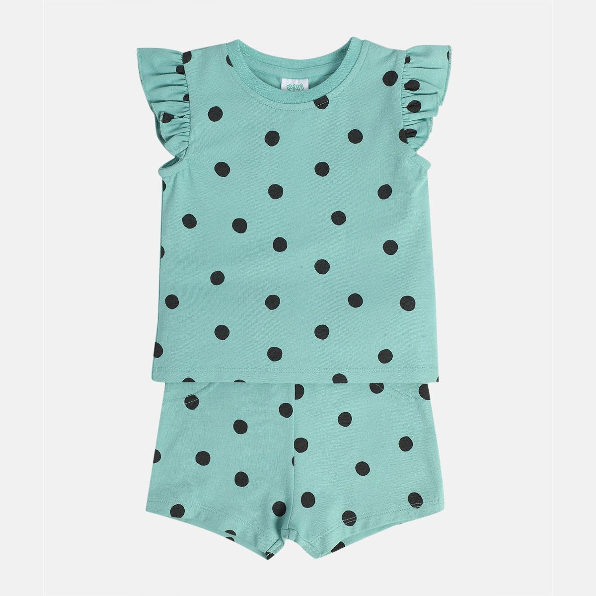 Girls Green Frill Sleeve Top And Bottom