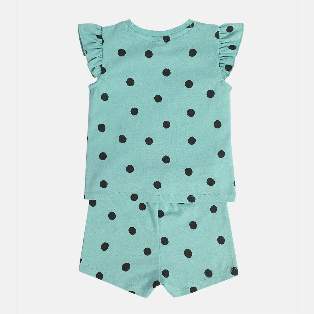 Girls Green Frill Sleeve Top And Bottom