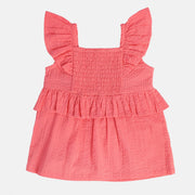 Girls Orange Square Neck Woven Top