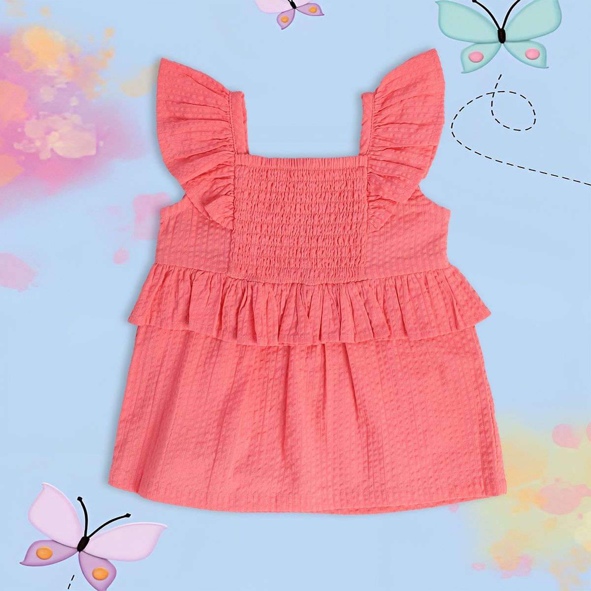 Girls Orange Square Neck Woven Top