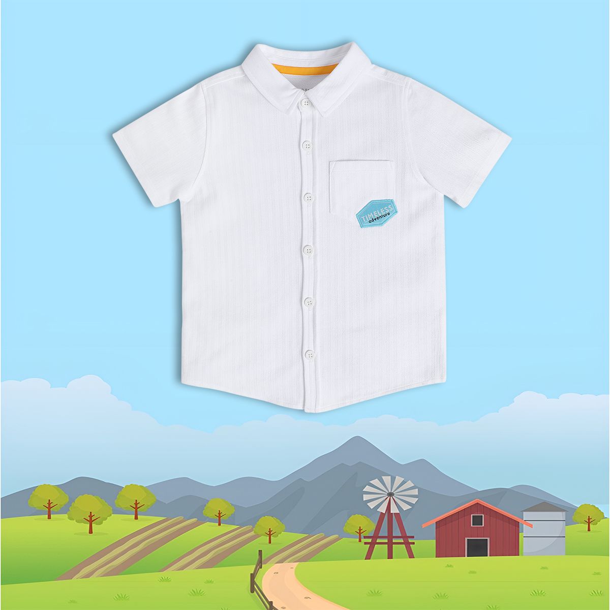 Boys White Collar Short Sleeve Shirt