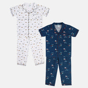 Boys Blue/White Collar Top And Bottom