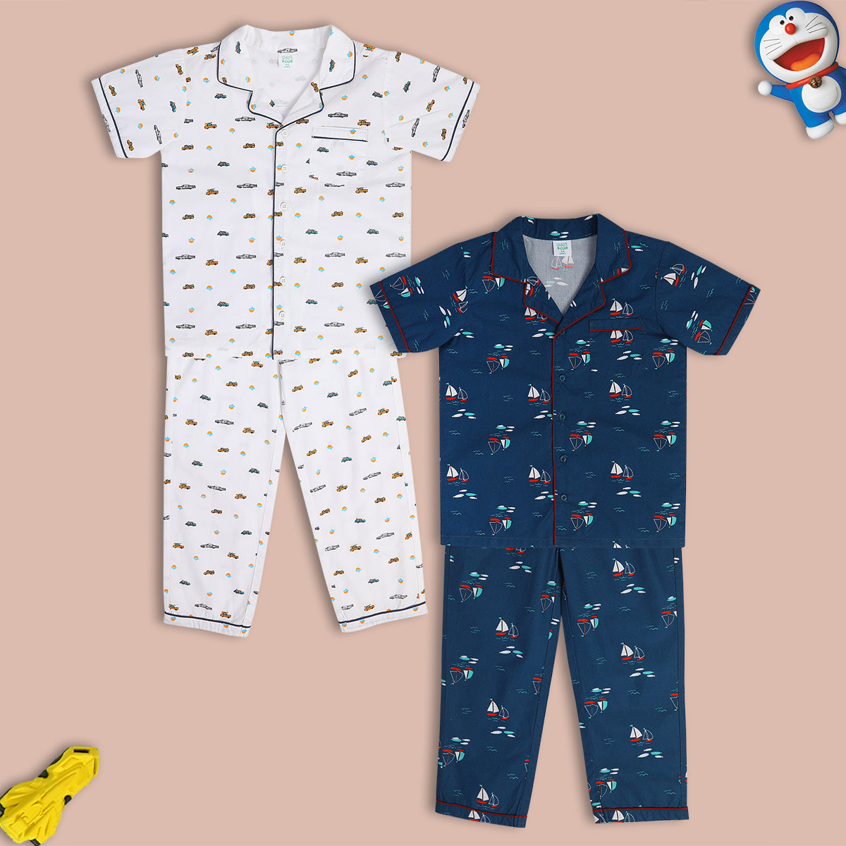 Boys Blue/White Collar Top And Bottom