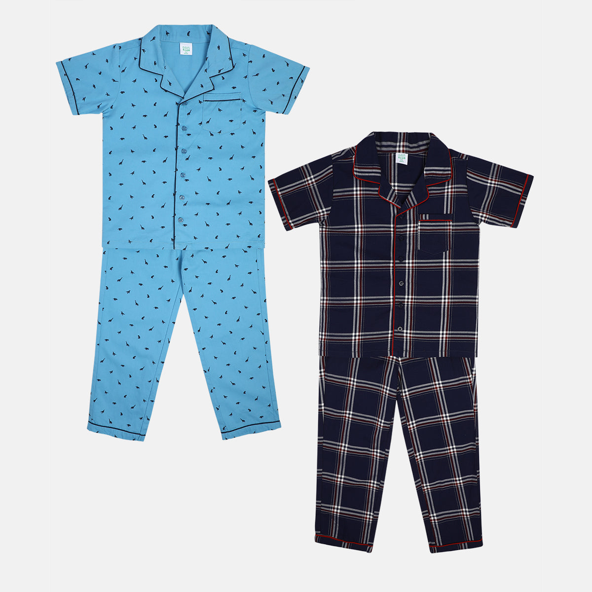 Kids Boys Printed and Checked Nightwear Sets Pack of 2, Multicolour