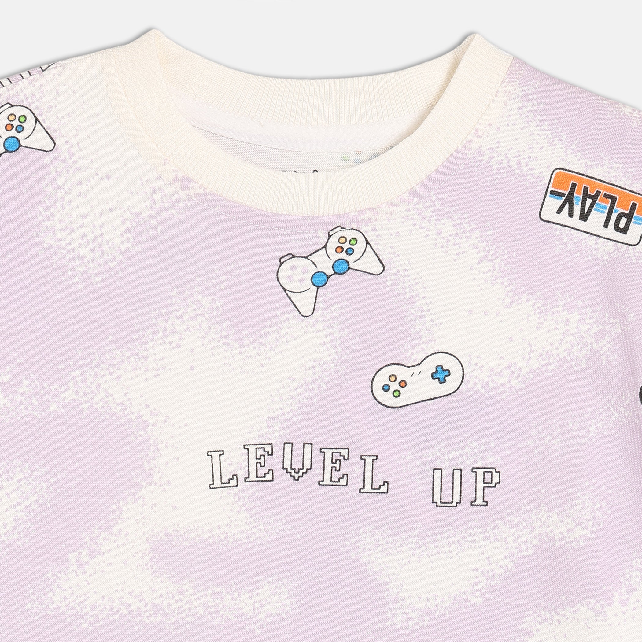 Baby Boys Graphic Printed T,Shirt, Off White and Light Purple