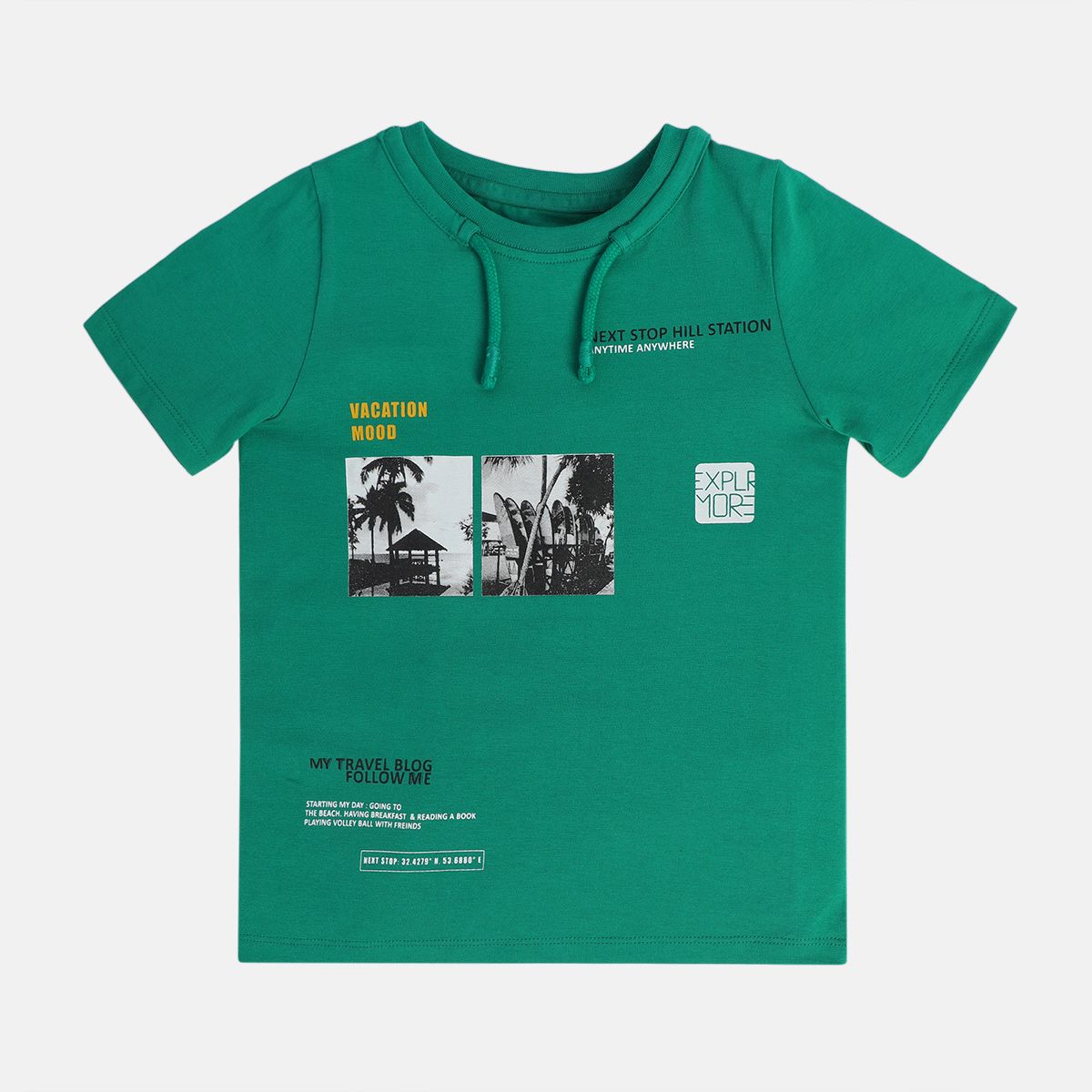 Boys Green Round Neck Short Sleeve T-Shirt