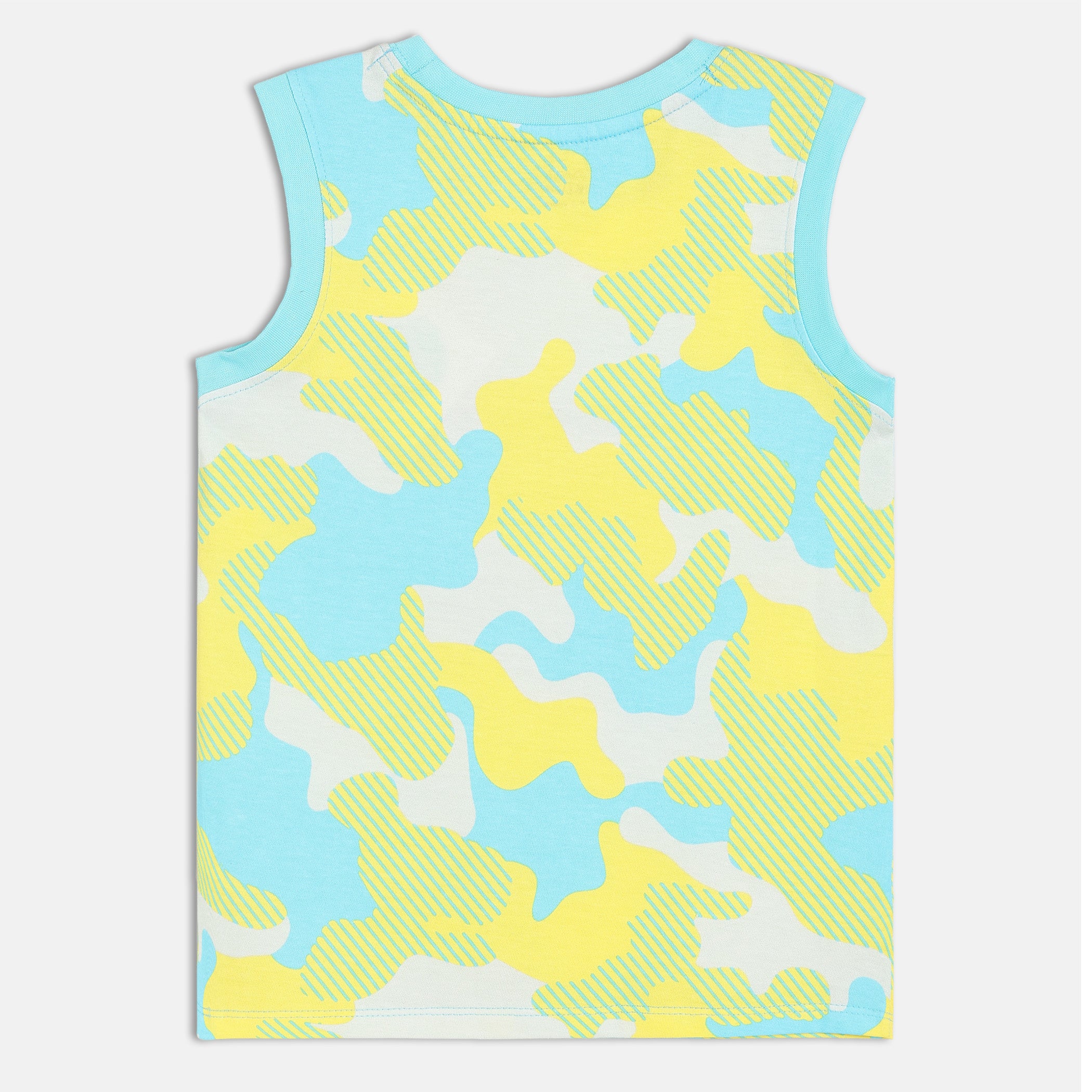 Baby Boys Printed Sleeveless T,Shirt with “Stay Cool” Text, Light Blue, Yellow and White
