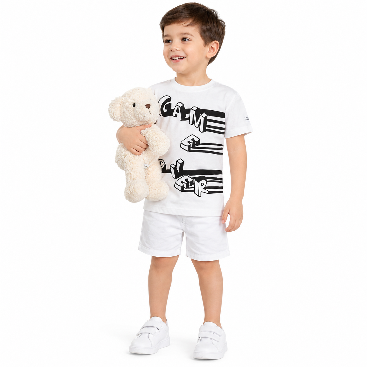 Baby Boys Off-White Cotton Game Typography T-Shirt Half Sleeves Regular Fit Casual Wear