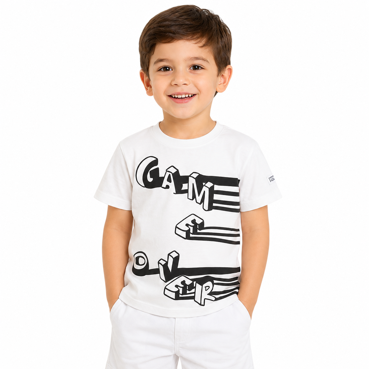 Baby Boys Off-White Cotton Game Typography T-Shirt Half Sleeves Regular Fit Casual Wear