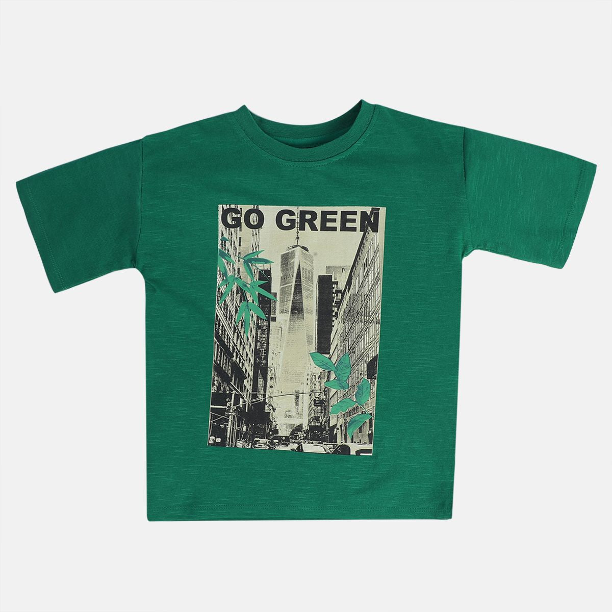 Boys Green Round Neck Short Sleeve T-Shirt
