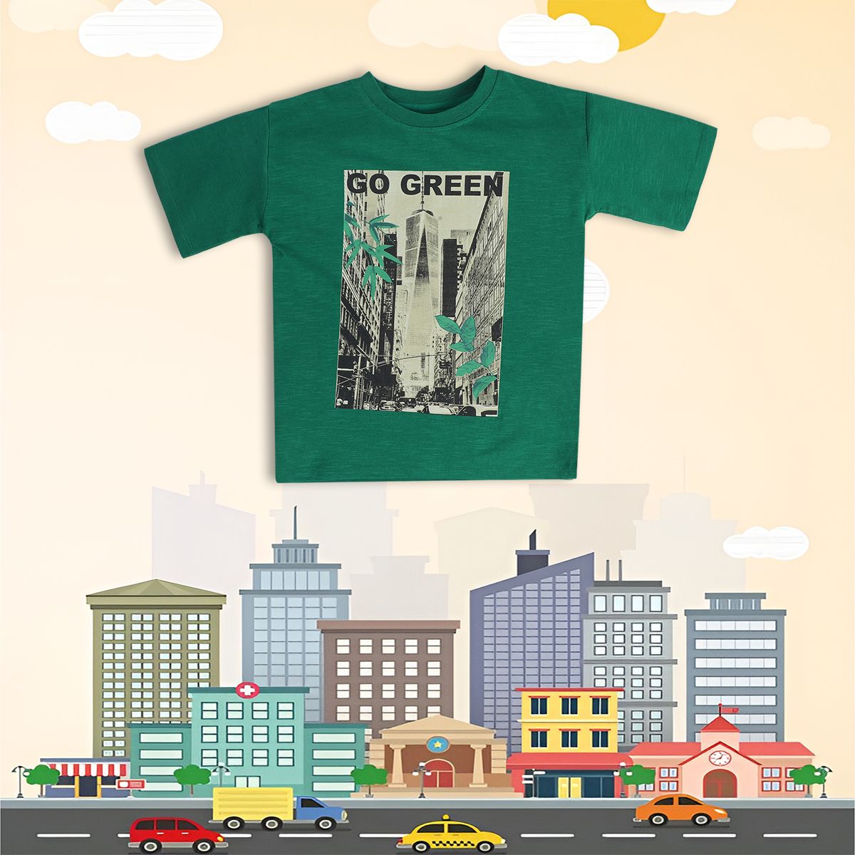 Boys Green Round Neck Short Sleeve T-Shirt