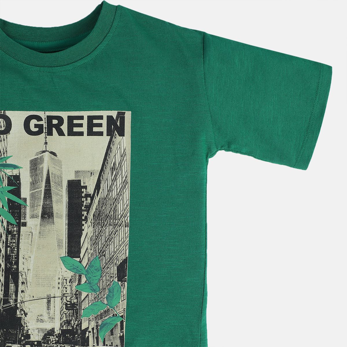 Boys Green Round Neck Short Sleeve T-Shirt