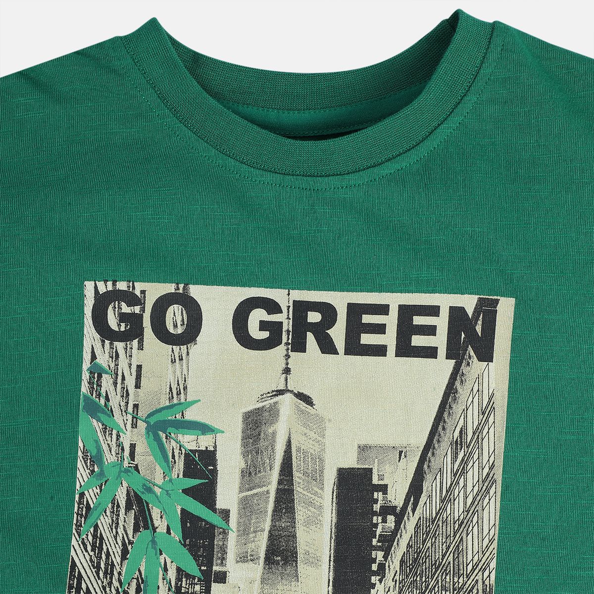 Boys Green Round Neck Short Sleeve T-Shirt