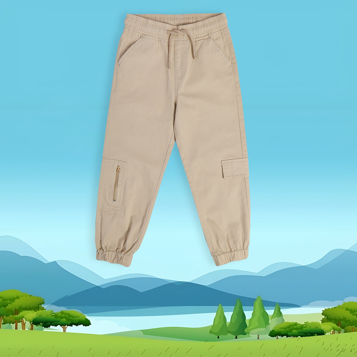 Baby Boys Solid Cargo Jogger Pants, Beige