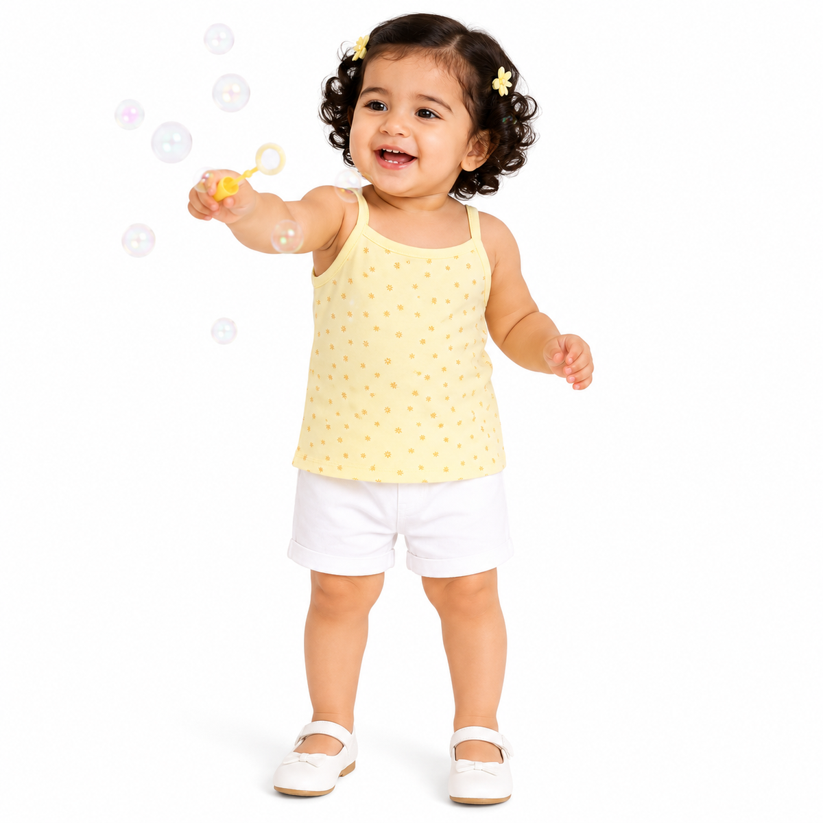 Baby Girls Yellow and Grey Cotton Camisoles Pack of 2 Comfortable Everyday Innerwear