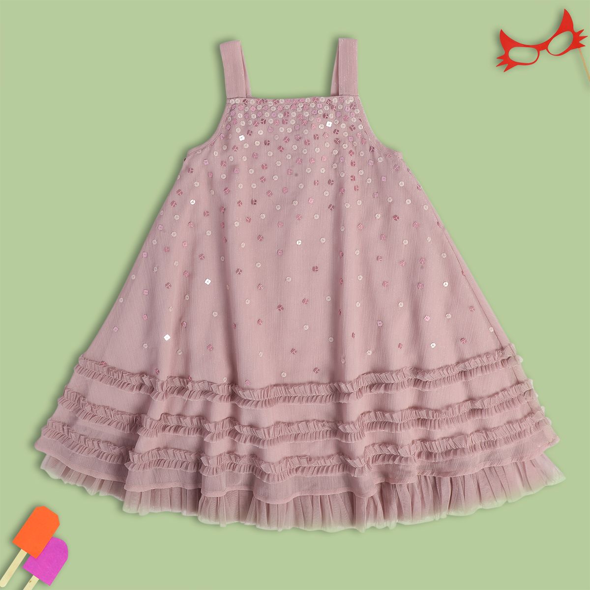 Girls Pink Strap Sleeve Less Dress