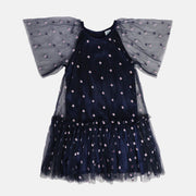 Girls Navy Round Neck Cap Sleeve Dress