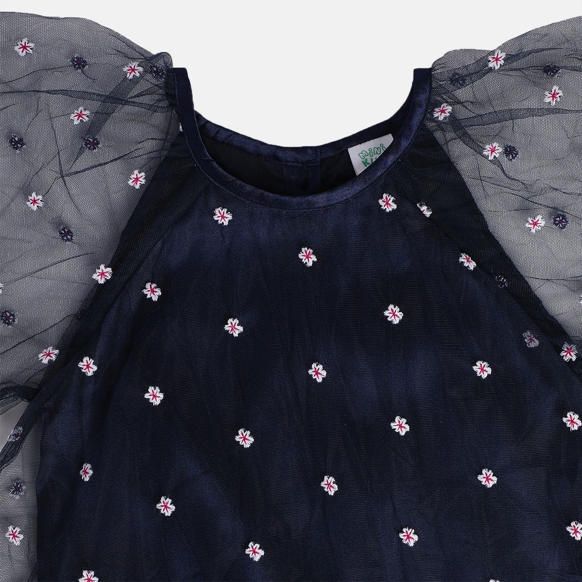 Girls Navy Round Neck Cap Sleeve Dress