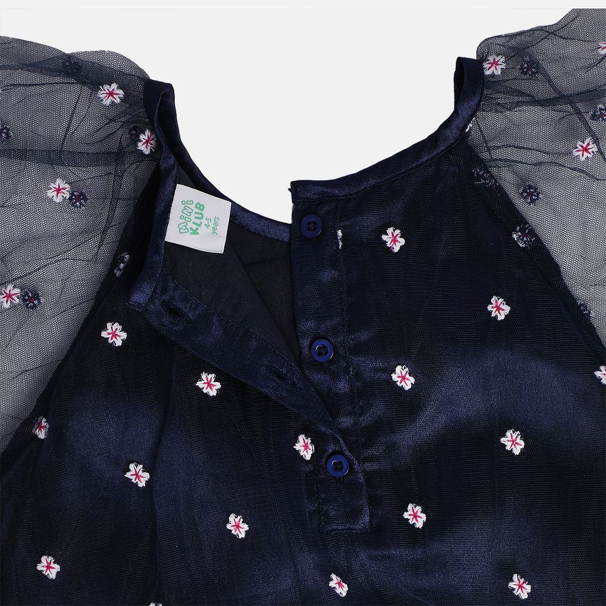 Girls Navy Round Neck Cap Sleeve Dress
