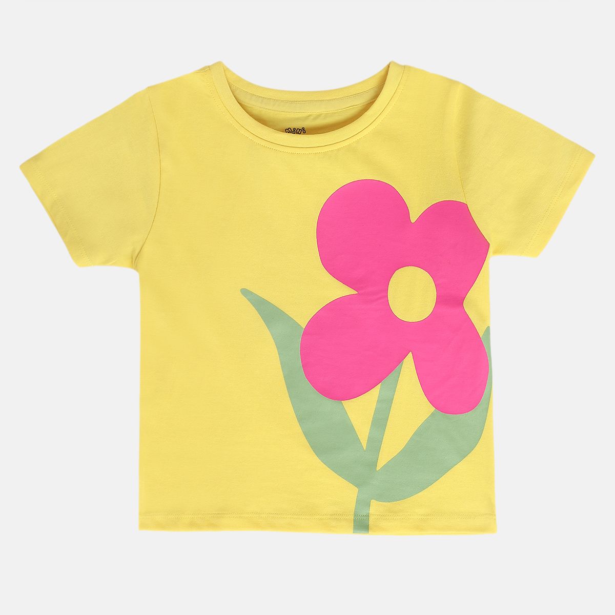 Girls Yellow Round Neck Short Sleeve Knit Top