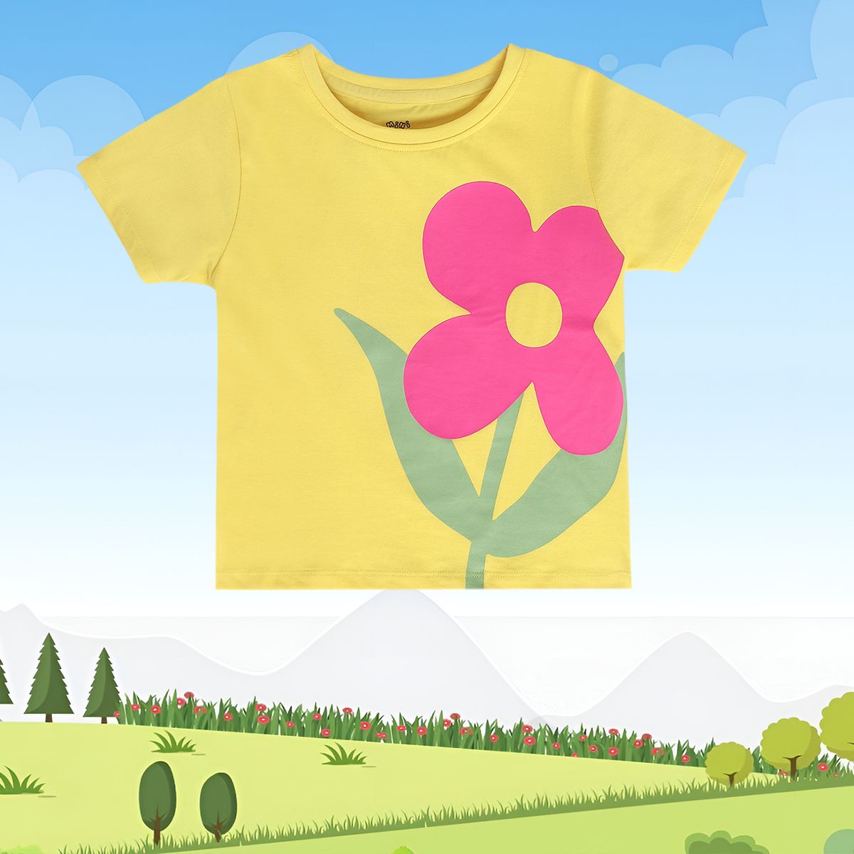 Girls Yellow Round Neck Short Sleeve Knit Top