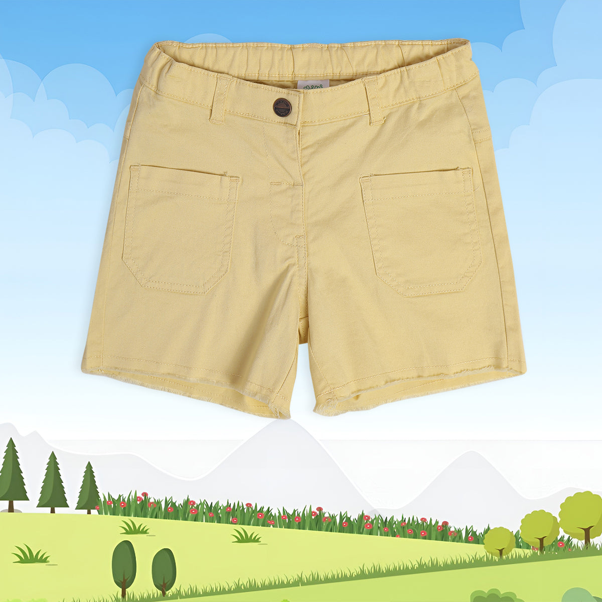 Baby Girls Solid Shorts with Pocket Detail, Light Yellow