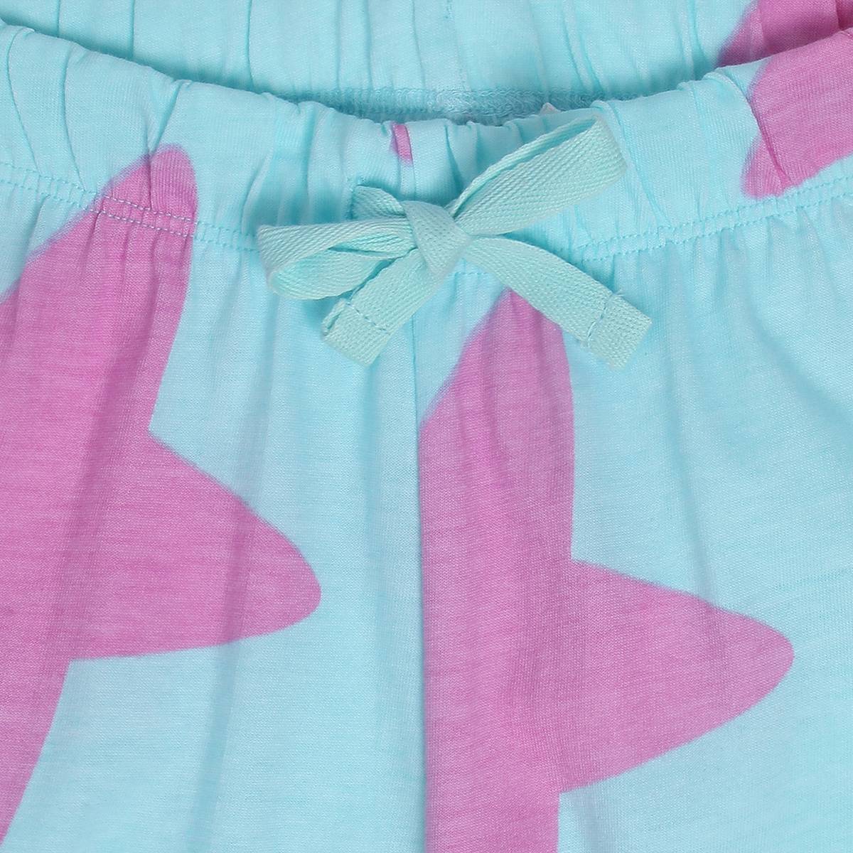 Girls Blue/Green Round Neck Short Sleeve Top And Bottom