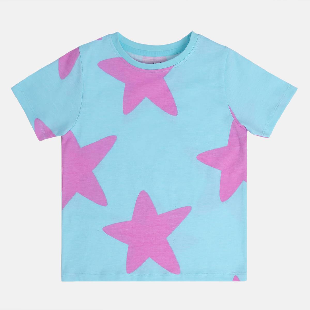 Girls Blue/Green Round Neck Short Sleeve Top And Bottom