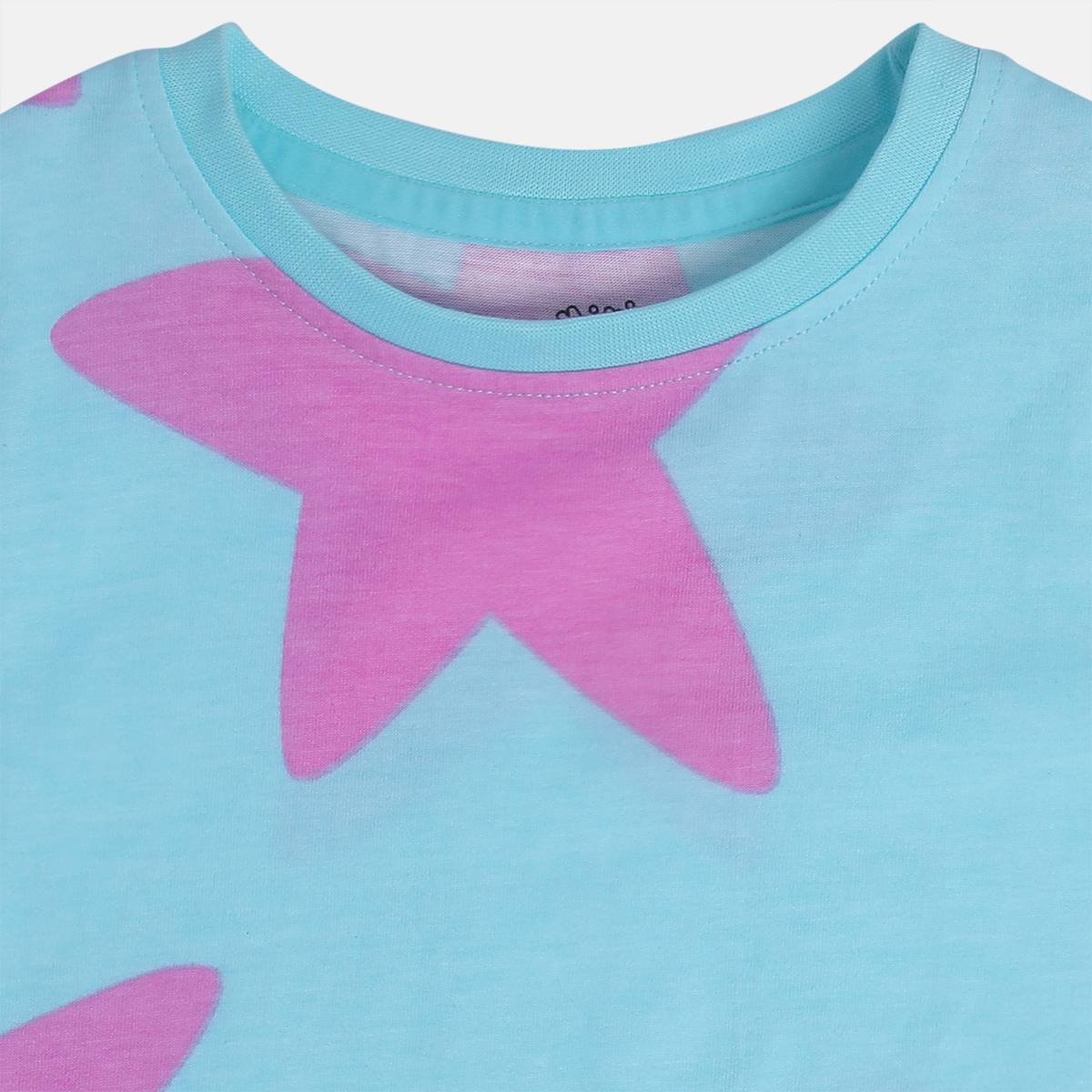 Girls Blue/Green Round Neck Short Sleeve Top And Bottom