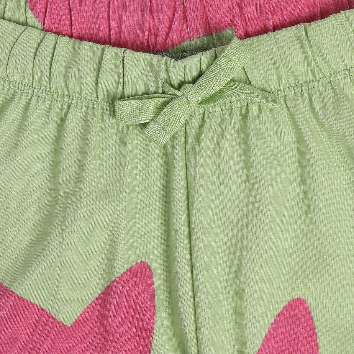 Girls Green/Grey Round Neck Short Sleeve Top And Bottom