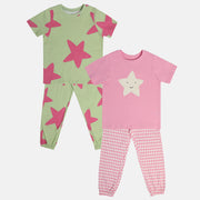 Girls Green/Grey Round Neck Short Sleeve Top And Bottom