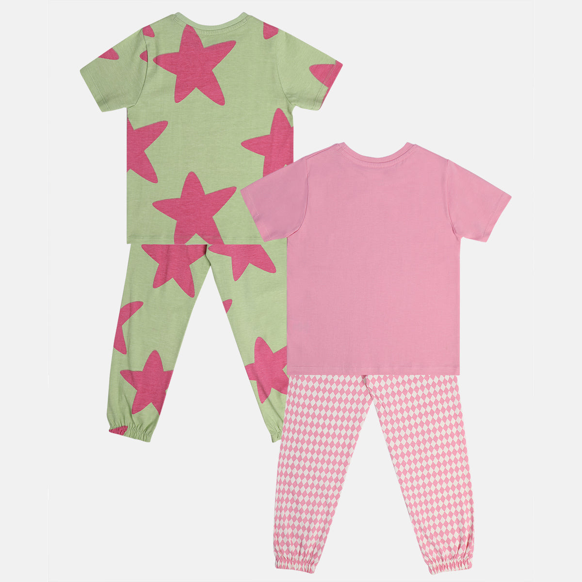 Girls Green/Grey Round Neck Short Sleeve Top And Bottom