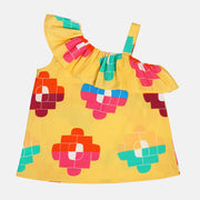 Baby Girls Printed One Shoulder Ruffle Top, Yellow