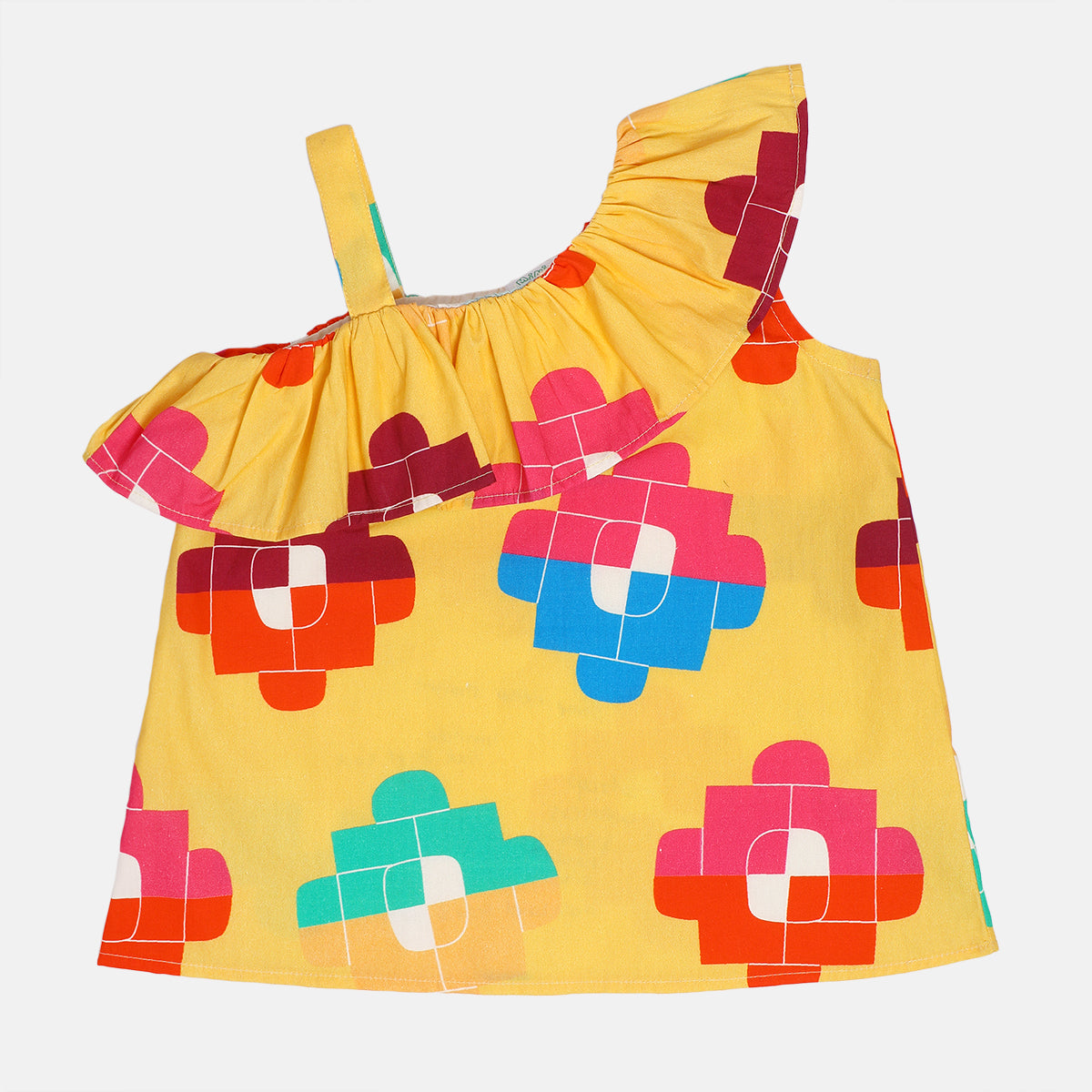 Baby Girls Printed One Shoulder Ruffle Top, Yellow